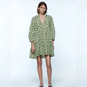 ZARA Green Patterned Women's Dress